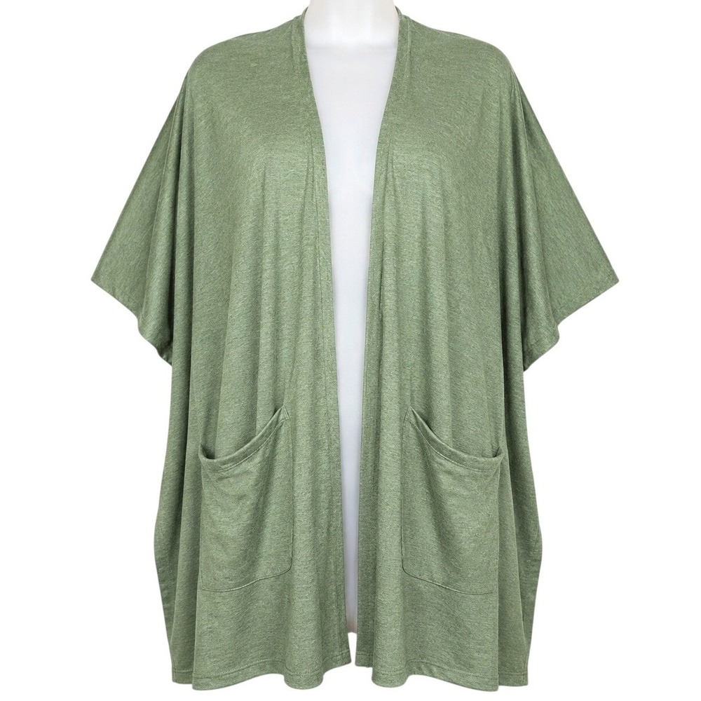 Eileen Fisher Cardigan Women's S/M Green Organic Linen Cotton Kimono Open Front - Picture 1 of 11